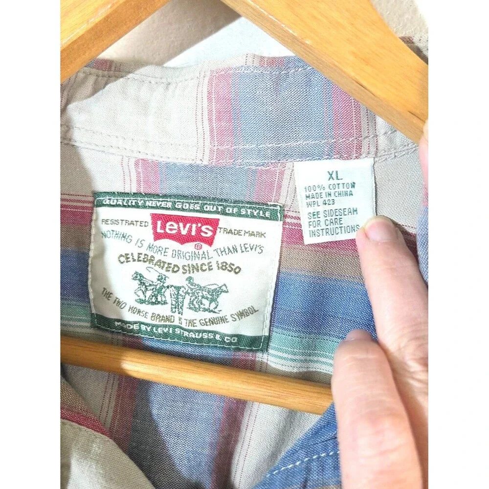 Levi’s Plaid Button Up Shirt Mens XL White Tab Cotton Long Sleeve Western Casual